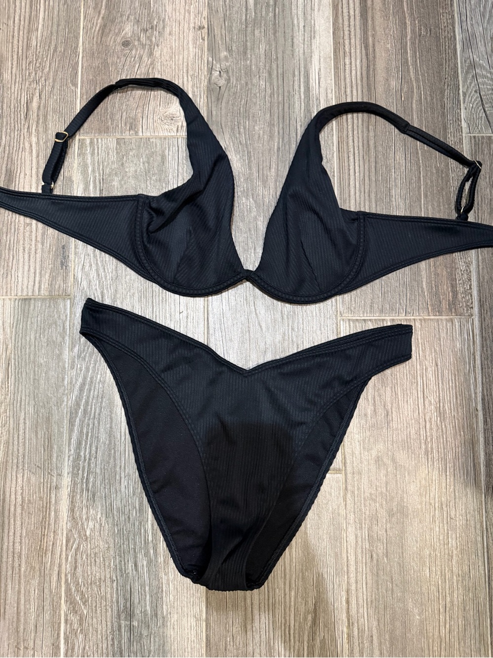 Hollister Black Ribbed Underwire Bikini Set